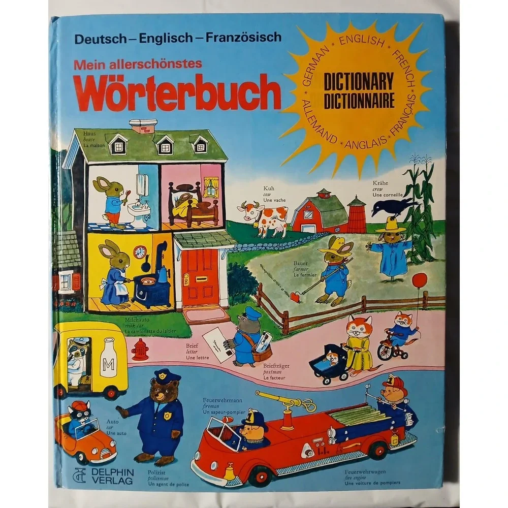 1975 RICHARD SCARRY DICTIONARY (English,‎ German,French) Worterbuch Vtg Rare